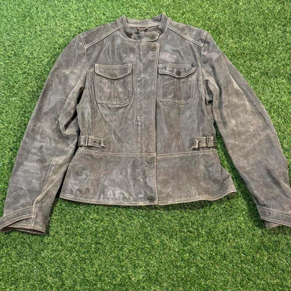 Black rivet brown leather jacket